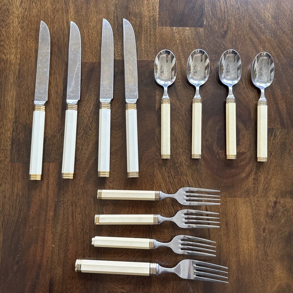 12 Mikasa Jack Lenor Larsen Navarro Knives Spoons Flatware Vintage 1980’s